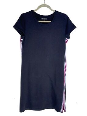 525 America Black Mini Tee Dress Pink & White Side Stripes Short Sleeve Size M